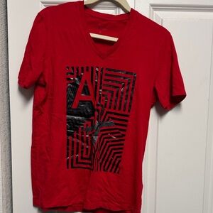 Armani Exchange Red V-Neck Tee with Black Graphic